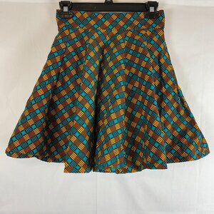 Francis + Benedict Skirt XS Teal Brown-Purple Yellow Plaid Style Pleated Full